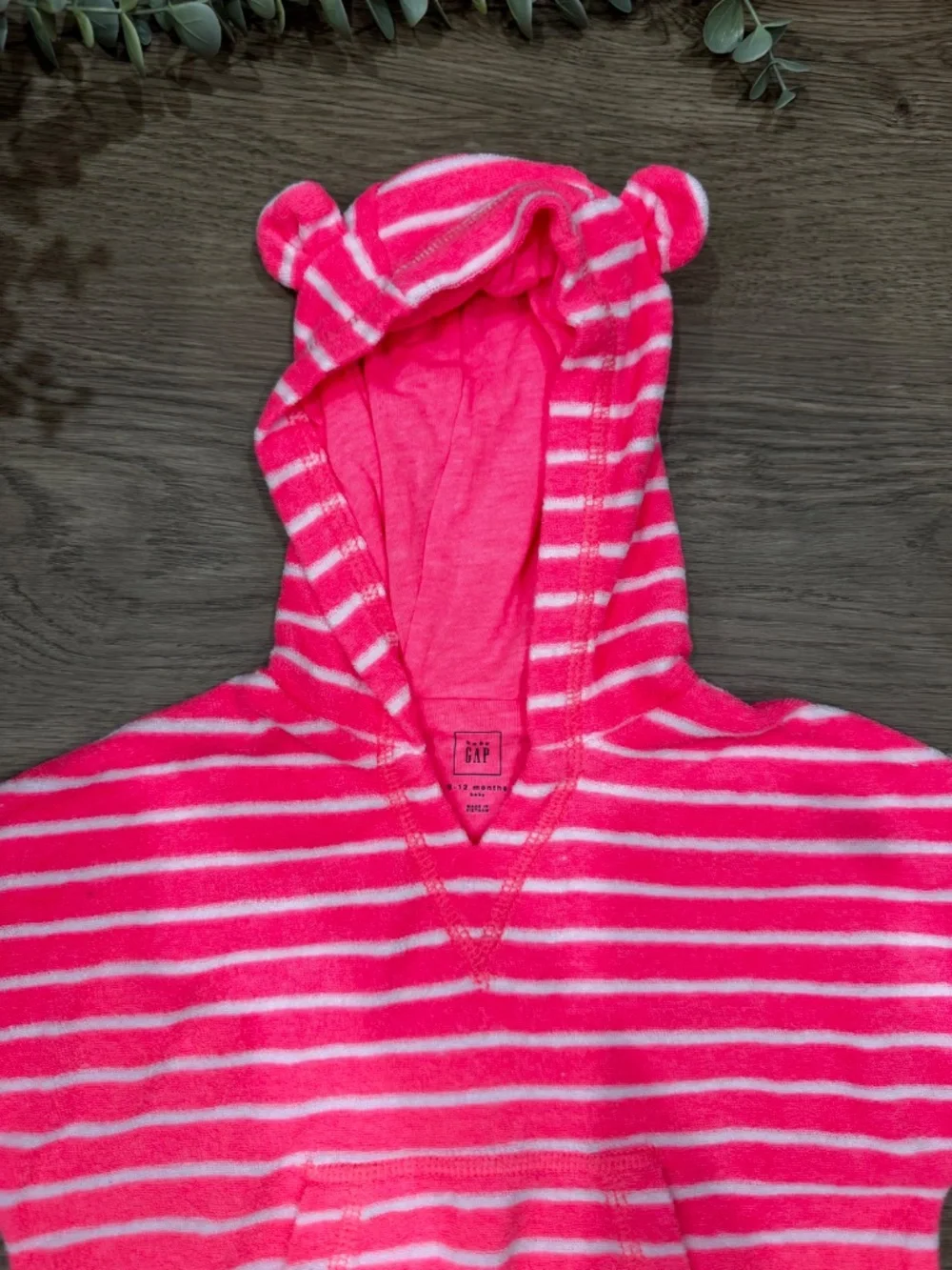 Baby Gap 6-12M Pink Striped Terry Hooded Beach Swim Cover Up